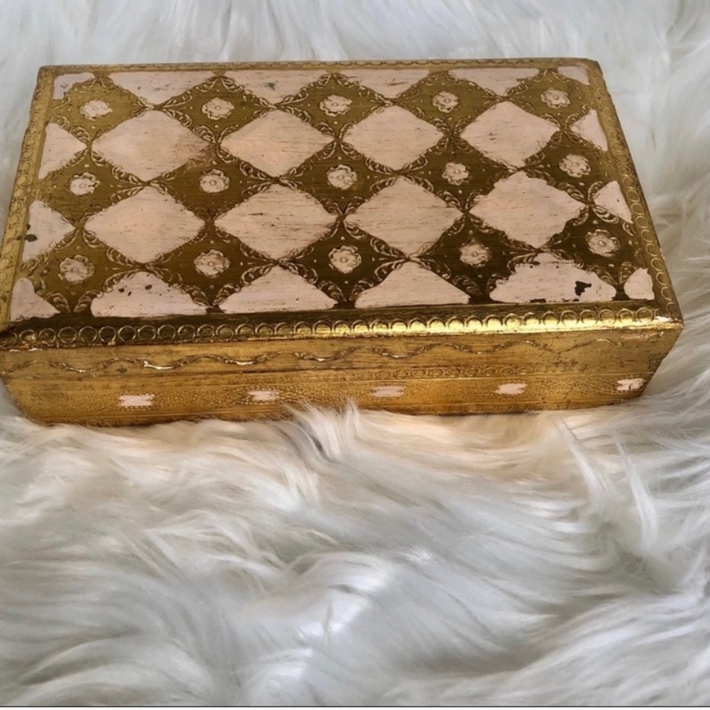 Vintage Italian Wood Box Pink & Gold